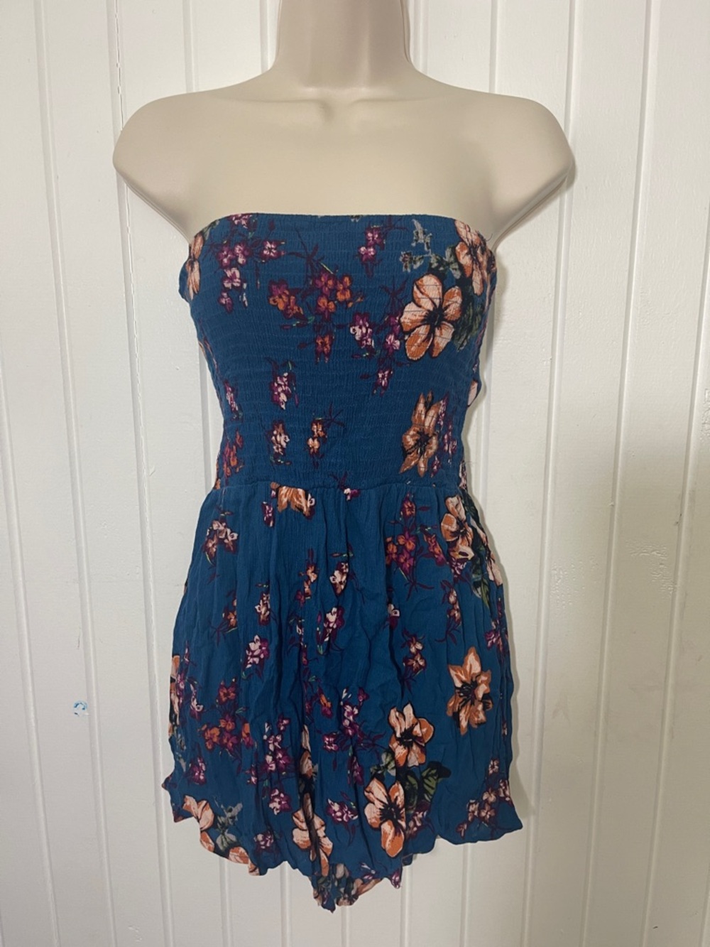 BE COOL Strapless Teal Floral Romper - SMALL